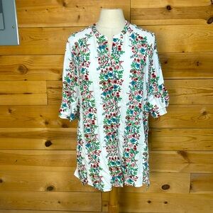 Matilda Jane rayon floral ruffled button front top tunic blouse high low Large